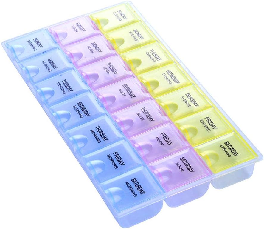 INVODA pill Case 7 Day Cotygodniowy pill Box z Medication Reminder Pill Organizator - Poranne południe Wieczór Codzienne 21 Oddzielne kompozycje