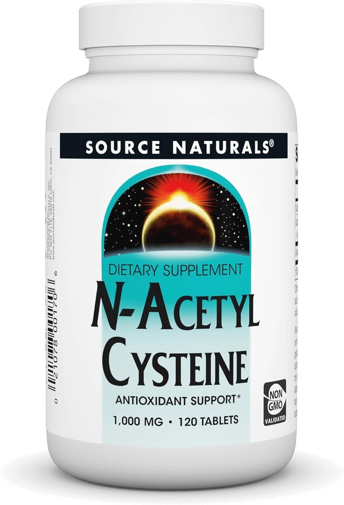 Źródło Naturals N- Acetyl Cysteina Przeciwutleniacz Wsparcie, Suplement diety, który wspiera zdrowie układu oddechowego * - 1000 mg - 120 Tabletki