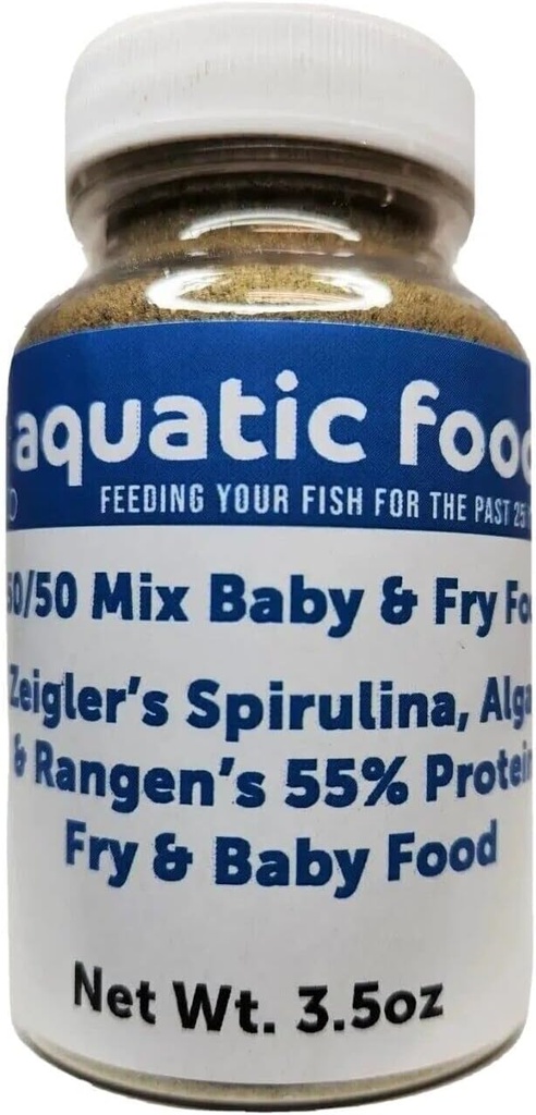 Aquatic Foods Inc. 50/50 Mix of Spirulina/Algae Powder and Rangen's Soft Moist 55% Protein Koi & Tropical Fish Fry Floating Food...3.5oz Bottle