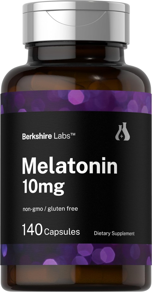 Horbäach Berkshire Labs Melatonin 10mg XI124; 140 Quick Release Capsules XI124; Extra Siła Formuła XI124; Non-GMO, Gluten