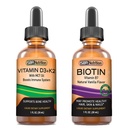 SBR Nutrition D3 + K2 i Biotin Bundle Witamina D3K2 (MK7) Krople płynne, Peppermint, 1oz Between 124; Biotin 5000mcg Płynne Krople, Vanilla 2oz Between 124; dla dorosłych i dzieci 124; Non-GMO, Gluten Free
