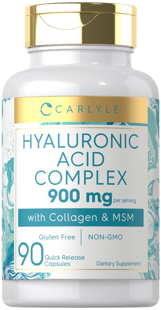 Carlyle Hyaluronic Acid Complex 900 mg XI124; z Collagen i MSM XI124; 90 kapsułki XI124; Non- GMO, Gluten