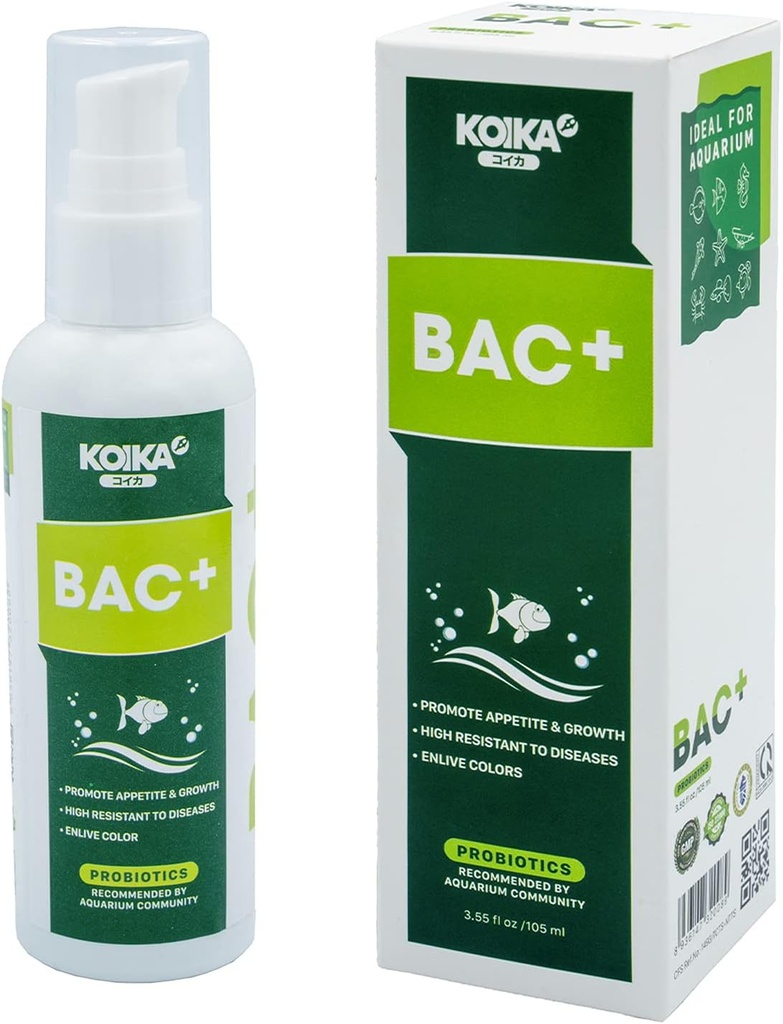 KOIKA BAC + Probiotyki akwarium, Wzmacnianie odporności, Oporność na choroby i Poprawa układu trawiennego (BAC +, 105ml)
