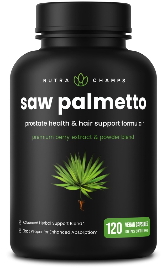NutraChamps Saw Palmetto Supplement for Prostate Health [Extra Strength] 600mg Complex with Extract, Berry Powder & Herbs - Obsługuje zdrową częstość oddawania moczu, 120 Kapsułki