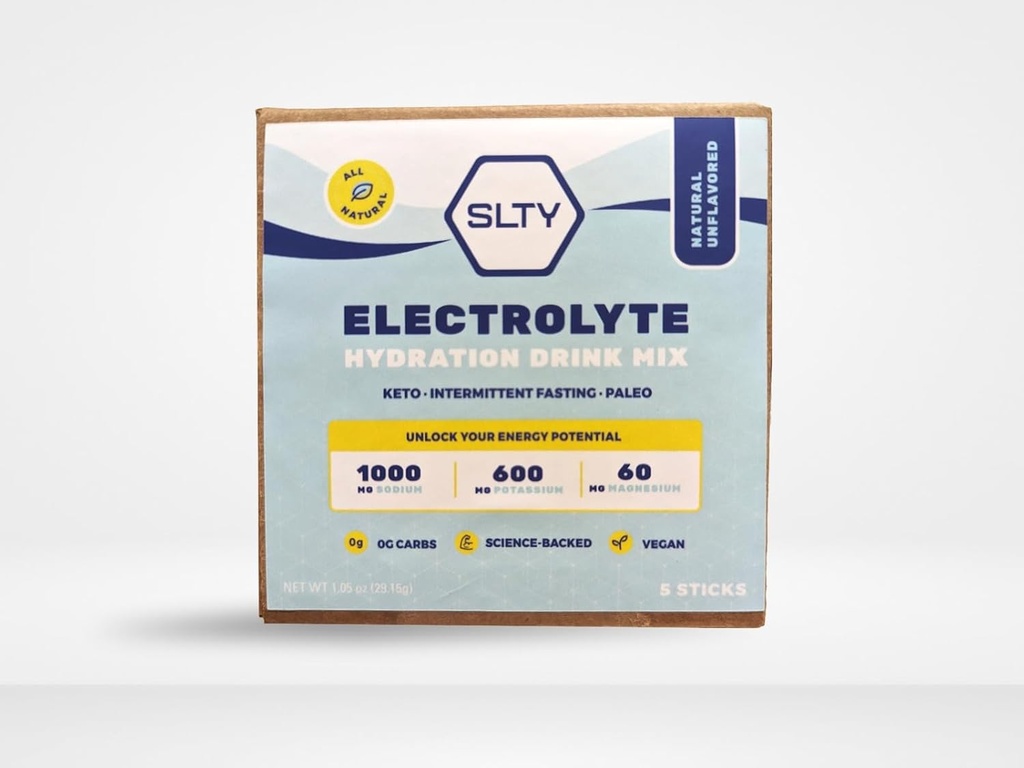 SLTY Electrolyte Haydration Drink Mix Vegan Keto Paleo Dobre dla przerywanego postu, 1.05oz (Opakowanie po 5)