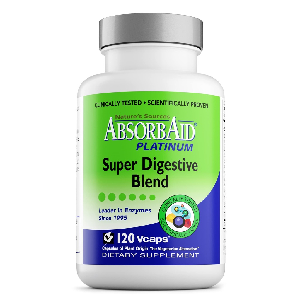 AbsorbAid Platinum Digestive Enzyme Support 120 vCaps, 12 Digestive Enzymes Plus 2 Probiotyki dla maksymalnej ulgi