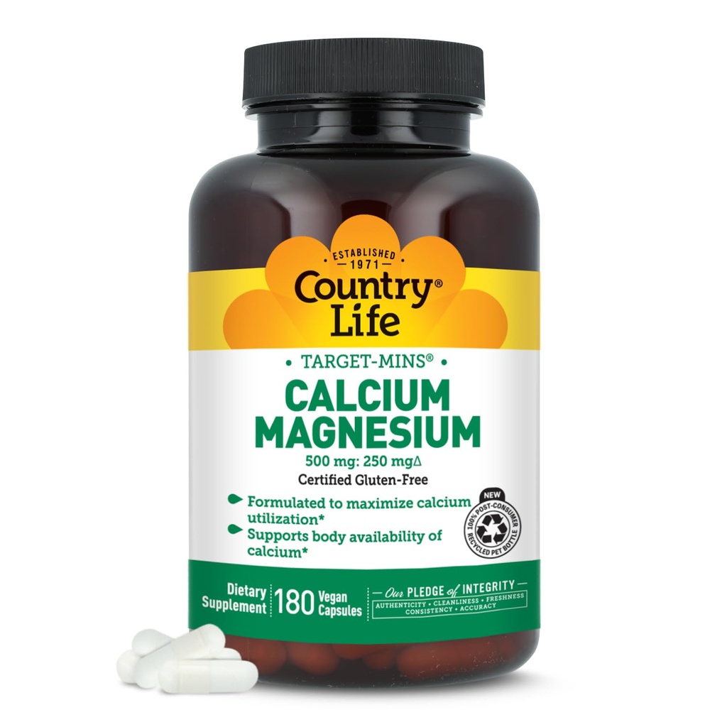 Country Life Target- Mins Wapnia Magnezu Complex - 1000mg Wapnia, 500mg Magnezu, Gluten- Free Supplement for Bone Health