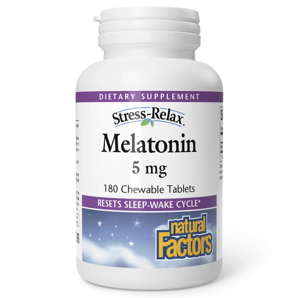 Relaks Melatonina 5 mg przez naturalne czynniki, Natural Sen Aid, Resets the Sleep- Wake Cycle, 180 tabletek do żucia (180 porcji), Peppermint Flavor