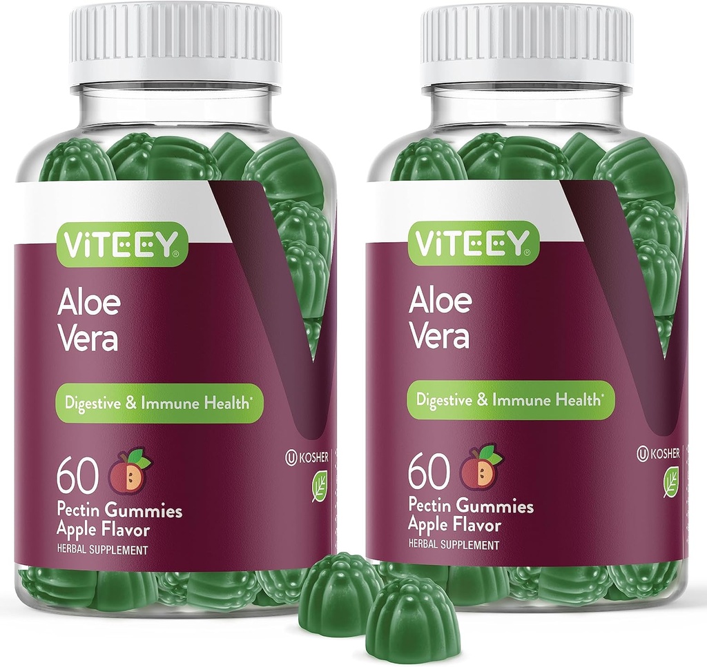 Viteey Aloe Vera Gummies dla dorosłych - 50mg - Pomoc w trawieniu i leczeniu immunologicznym - Aloe Vera Supplement - Wegan, Żelatyna Free, Gluten Free, GMO Free, Smaczne Malina do żucia Gummy
