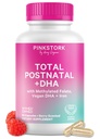 Pink Bocian Total poporodowe witaminy dla kobiet z Wegańską DHA, Żelazo, Folate i Witamina B12, Popartum Recovery Essentials, Daily Supplement for Breating Moms - 1 Miesiąc Dostawy