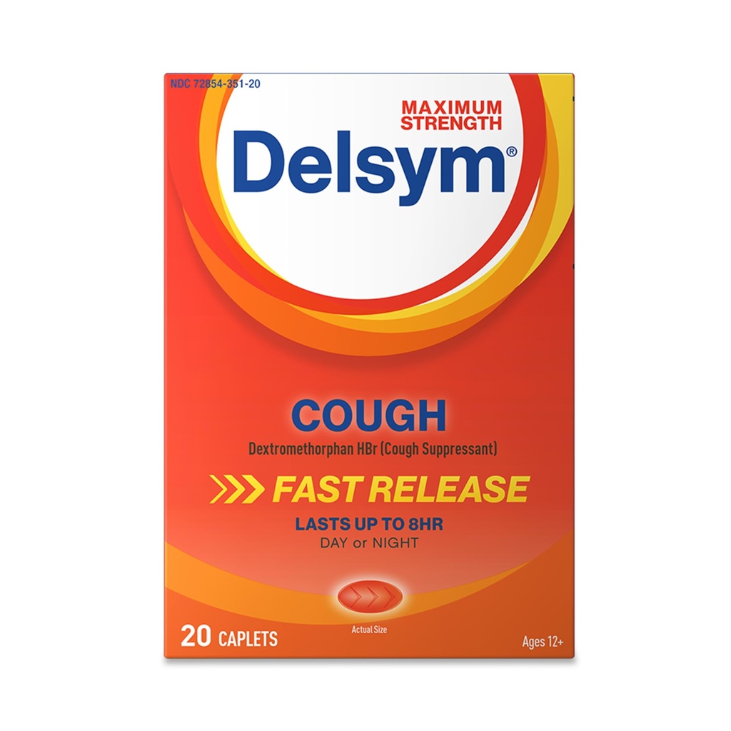 Delsym Maksymalna siła Cough Suppressant, Kapsułki szybkiego uwalniania, Trwa do 8 Godziny dzień lub noc, 20 Count