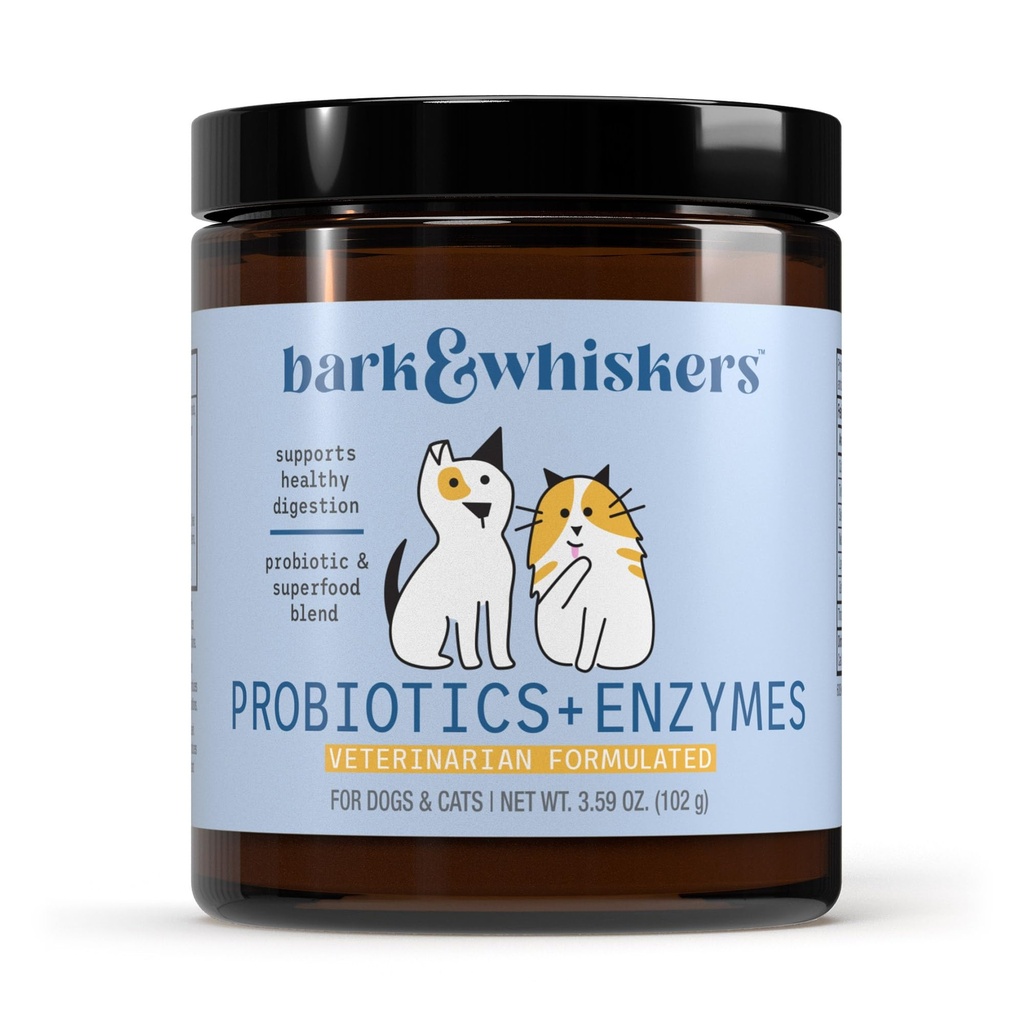 Bark & Whiskers Probiotics + Enzymy - Wsparcie Żywność Zdrowie i System immunologiczny - Suplement Probiotyczny dla kotów i psów - 60 Scoops