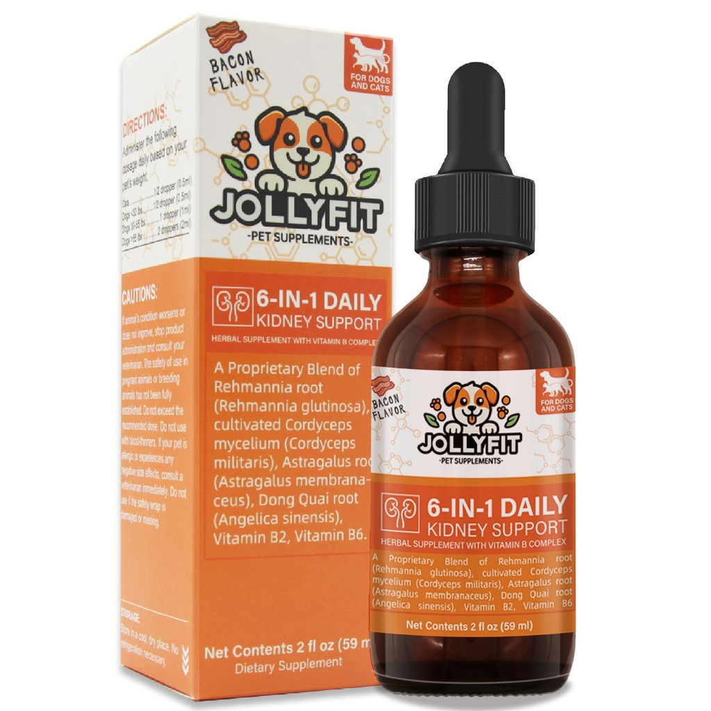 6- in-1 Wsparcie dla Psów i Koty - Promotes Healthy Nerki Function, Poziomy energii i równowagi płynów - Weteranarian Uzupełnienie ziołowe z witaminą B2 & B6 - 2 fl oz (59 ml)