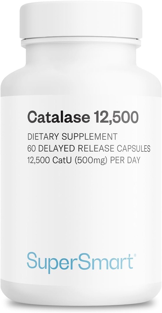 Supersmart - Catalase 500 mg na dobę (12500 CatU) - Natural Enzyme - Anti Gray Hair Supplement Assembly 124; Non-GMO & Gluten Free - 60 Opóźnione uwalnianie kapsułki