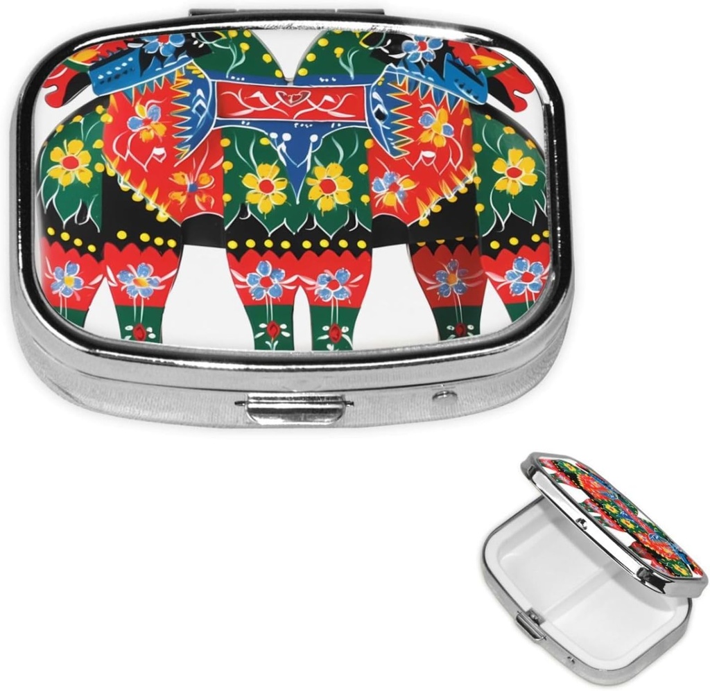 Square pill Case for Purse or Pocket 2 Communation Medicine Pill Box Przenośny mały pill Organizator Runner Szwedzki Dala Koń Folk Podróże Pillbox Medycyna Witamina Cod Wątroba Oil Storage Box