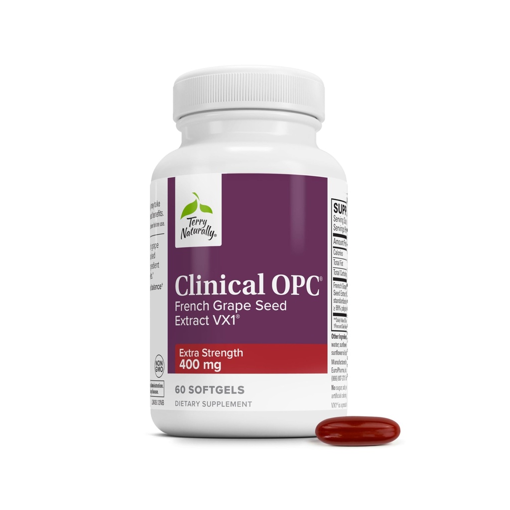 Terry Natural Clinical OPC Extra Strength - Cardival Health & Focus Support - Suplement z Grape Seed Extract - Suplement immunologiczny - 60 Softgels