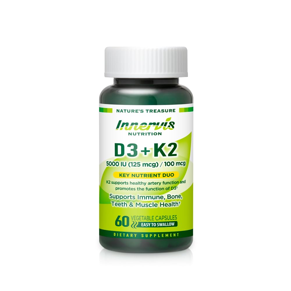 Witamina D3 5000 j. m. + K2 MK- 7 100mcg - kość, serce i wsparcie immunologiczne, łatwe do połknięcia, 60 kapsułek