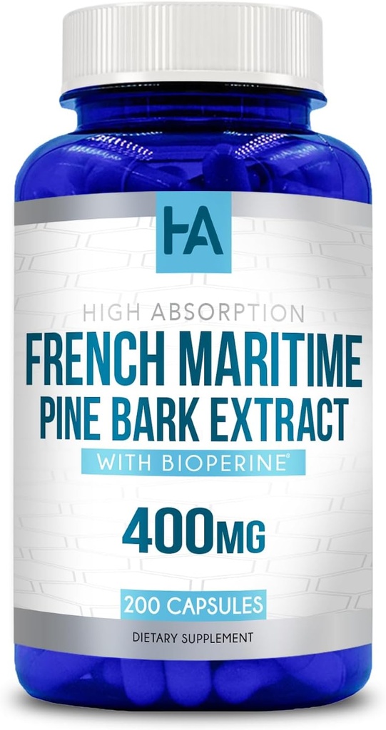 French Maritime Pine Bark Extract Kapsułki 124; French Pine Bark Extract Supplement with BioPerine for Enhanced Absoprtion Standardised to 95% Proantocyanidins Buddings 124; Vegan Non-GMO Soy Free (200 kapsułki)