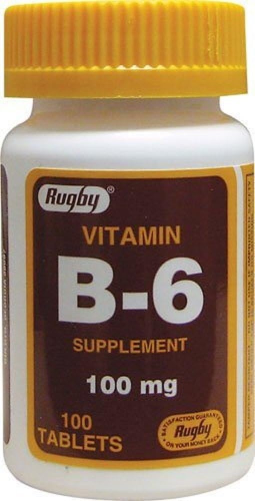 Rugby Witamina B- 6 Tabletki, 100mg, 100ct (3 opakowania)