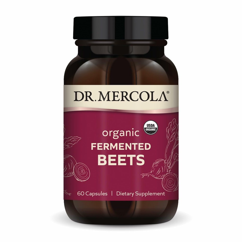 Dr Mercola Organic Fermented Beets - Wsparcie dla tlenku azotu - USDA Organic, Non-GMO, Gluten- Free & Soy- 60 kapsułki