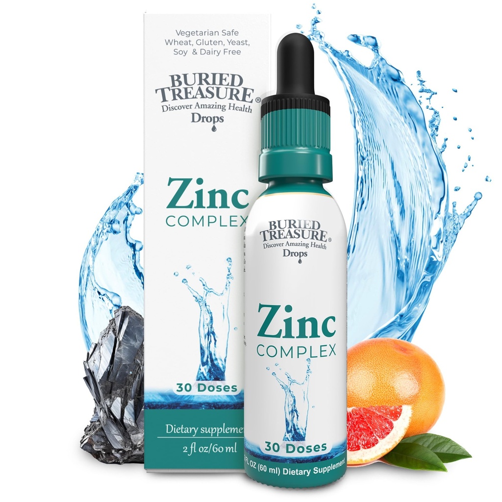 Pochowany Treasure Cynk Complex Drops - 30 Sług, 2 fl oz, Wydajny i Biodostępny suplement cynku jonowego