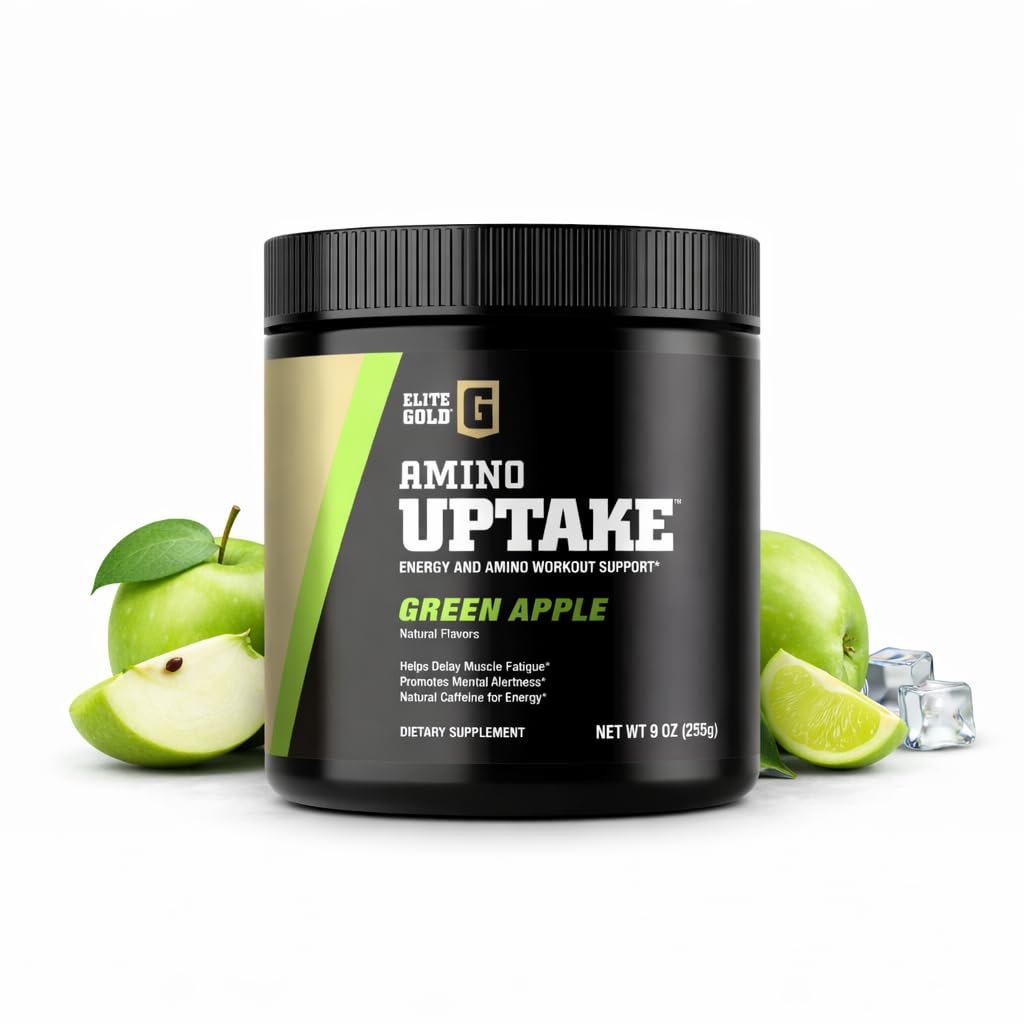 Elite GolElite Gold Amino Uptake, Zielone jabłko, Suplement aminokwasów, Zwiększenie energii, Wsparcie Odzyskiwanie mięśni, Beta Alanine, L Citrulline, (30 Służenia)