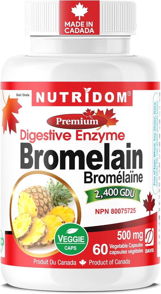 Żywność Bromelain Digestive Enzym Suplementy ananasowe, 2400 GDU, 500mg, Non-GMO, Wegan, wolne od gluten, Soy & Dairy (60 Count)