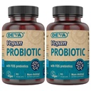 DEVA Vegan Probiotic z suplementem FOS Prebiotyki - 2 Billion CFU z 100 MG prebiotyków na obsługę dla mężczyzn i kobiet - Non-Dairy Gluten Free - Natural Shelf Stable - 90 kapsułki (Opakowanie 2)