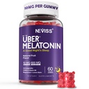 Melatonina Gumiaki 10mg 20 mg dla dorosłych, Melatonina 10 mg na gumę z Ashwagandha, Magnezu glicynian, GABA, L- teanina, Valerian Korzeń i Lemon Balm, Suplement wsparcia odpoczynku, Grape Flavor, 60 Cts