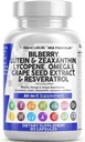 Czysty Nutra Witaminy oczu z Bilberry Lutein i Zeaksantyny Suplementy Lycopene 40mg Resveratrol Grape Seed Astaksantyna dla oczu - Eye Care Health Support Eye Witamina i suplement mineralny