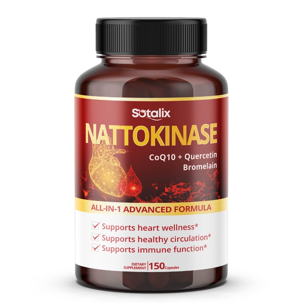 Nattokinaza z CoQ10 + Red Yeast Rice Quercetin + Bromelain - Wzmacniacz immunologiczny - USA Made & Tested (150-dniowe dostawy (Pack of 1))