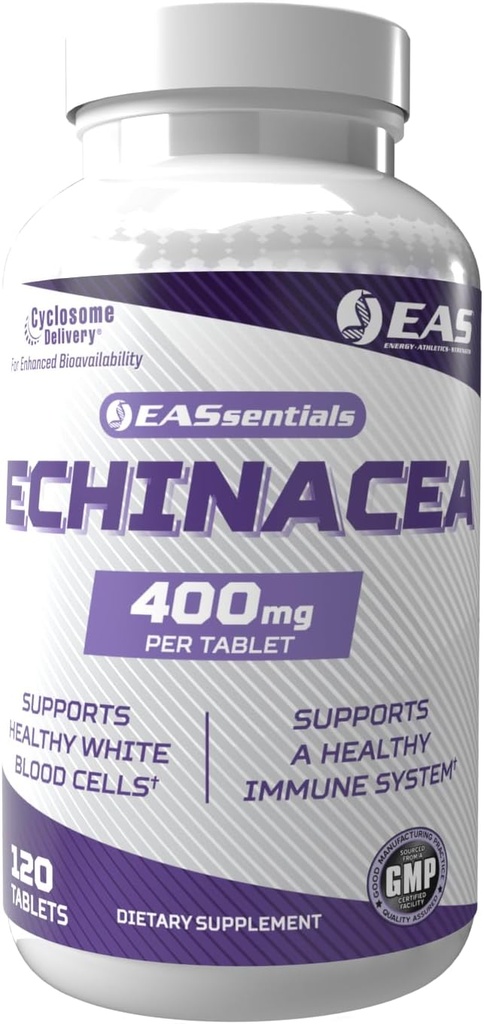 EAS Experimental and Applied Sciences Echinacea 400mg Xi124; Tri Blend Formulacja 124; Immune & Rescue Support Xi124; Gluten Free, Non GMO Xi124; Lepsza absorpcja z Cyklosomem Wysyłka 124; 120 Tabletki