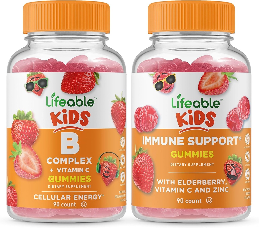 Żywe B Complex Kids + Immune Support Kids, Gummies Bundle - Great Desting, Suplement witaminy, Gluten Free, GMO Free, Gummy do żucia