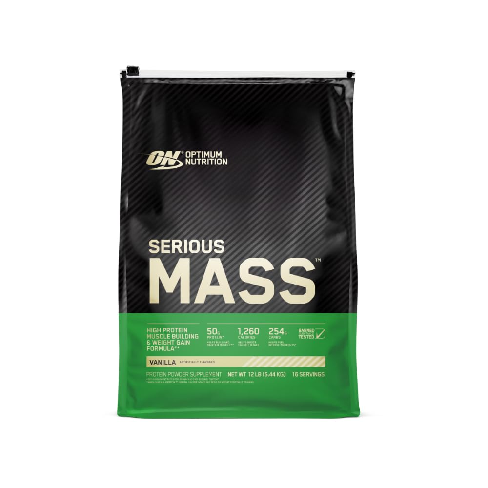 Optimum Nutrition Ciężka masa Gainer Protein Proszek, Witamina C i Cynk do wsparcia immunologicznego, Wanilia, 12 Funt (Opakowania maja Wary)
