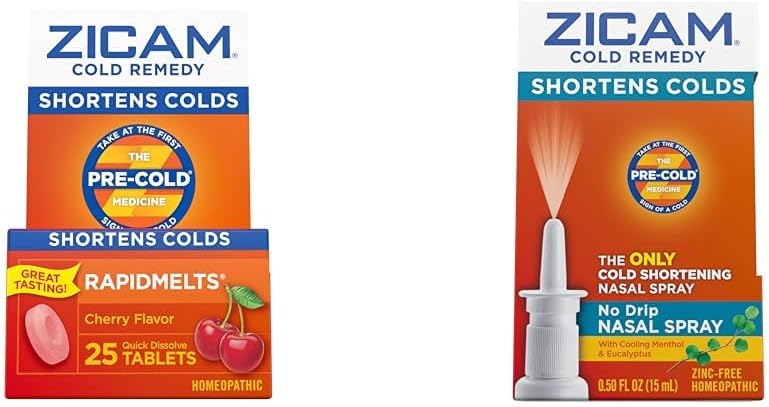 Zicam Cold Remedy, Cherry Rapidmelts (25 Count) i No- Drip Nasal Spray (0.5 Ounce) Bundle