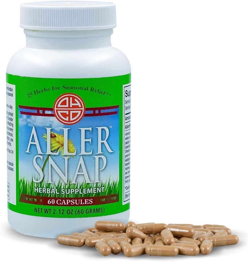 Aller Snap - Chiński suplement ziołowy z 25 Zioła na sezonowe objawy alergii, Nawadnianie - Non- Drowsy, Non- Stymulowanie, Fast- Acting Natural Alergy Medication - 60 Kapsułki