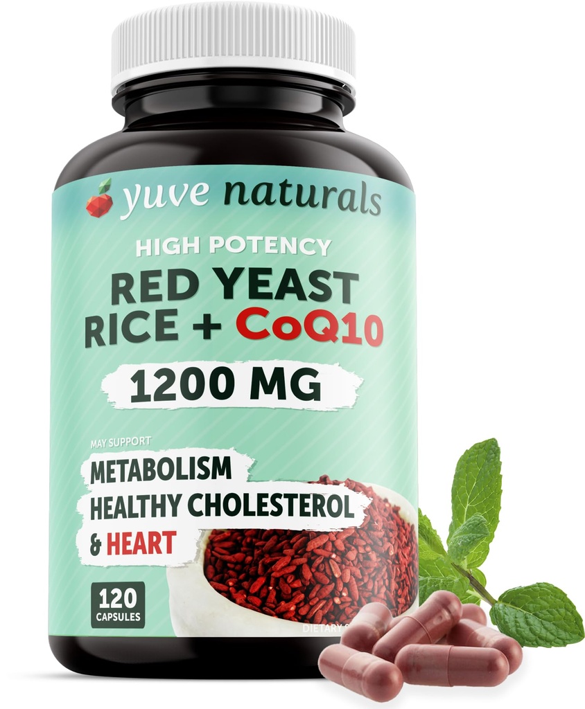 100% Natural Red Yeast Rice 1200 mg z CoQ10 100 mg, 2 w 1, Zachować zdrowe Cholesterol Poziomy - 120 Kapsułki wegetariańskie
