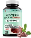 100% Natural Red Yeast Rice 1200 mg z CoQ10 100 mg, 2 w 1, Zachować zdrowe Cholesterol Poziomy - 120 Kapsułki wegetariańskie