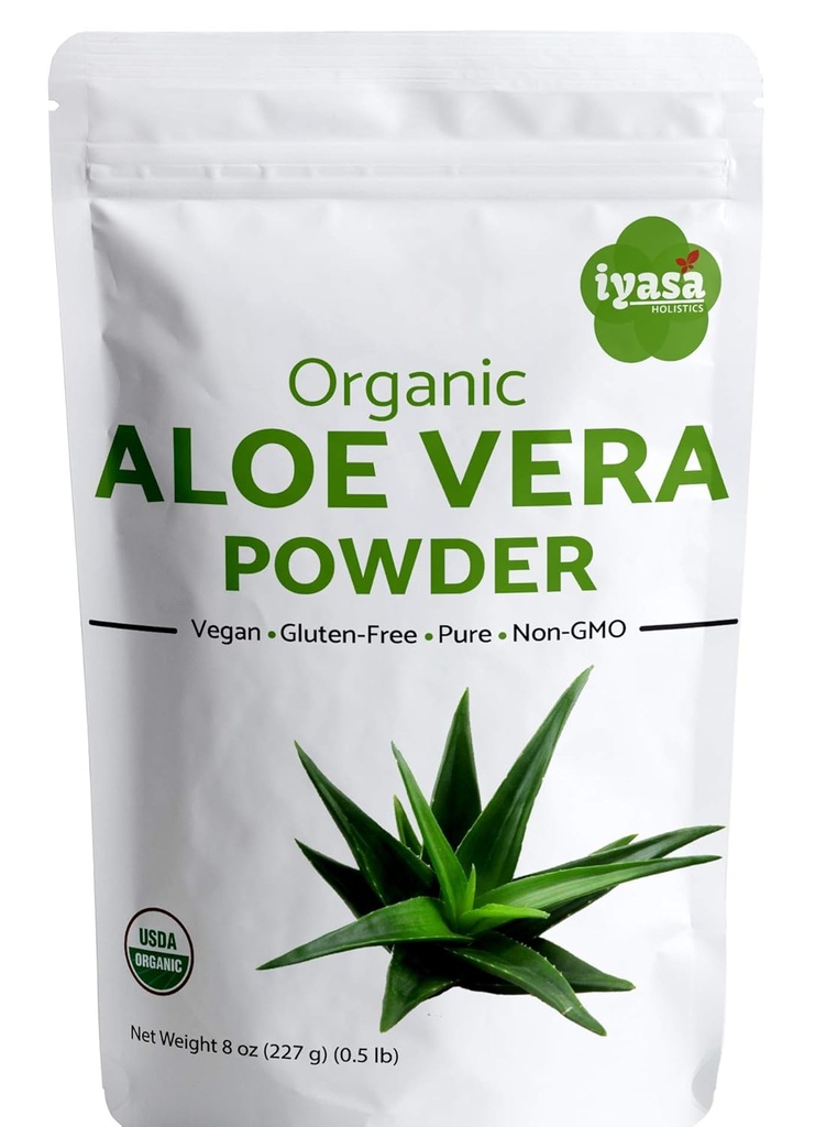 Organiczny proszek Aloe Vera, Aloe Barbadensis do chłodzenia twarzy i maski włosów, naturalny nawilżacz, ONE Resealbale Pack po 8 oz / 223 Gram