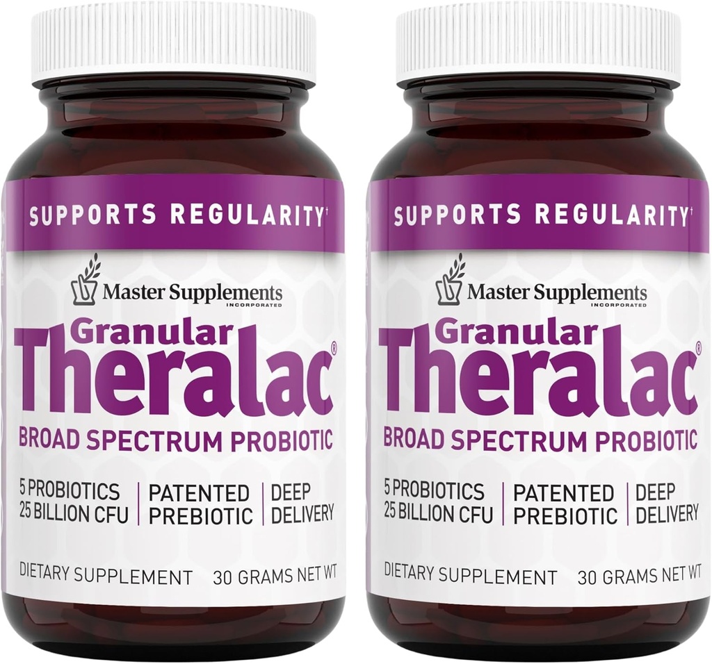 Master Supplements Granular Theralac - 1.05 oz, Pack of 2 - Multi-Strain Probiotic Powder for Optimal Gut Health - Great for Kids - Vegan, Gluten Free - 80 Total Servings