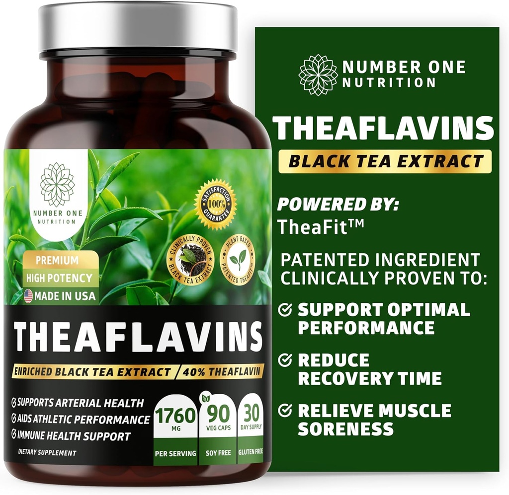 N1 Nutrition Premium Theaflavins Black Tea Extract [40% Theaflavins] Napędzany przez TheaFit ™ do wspomagania ćwiczeń i skrócenia czasu odzyskiwania, 90 czapek Veg