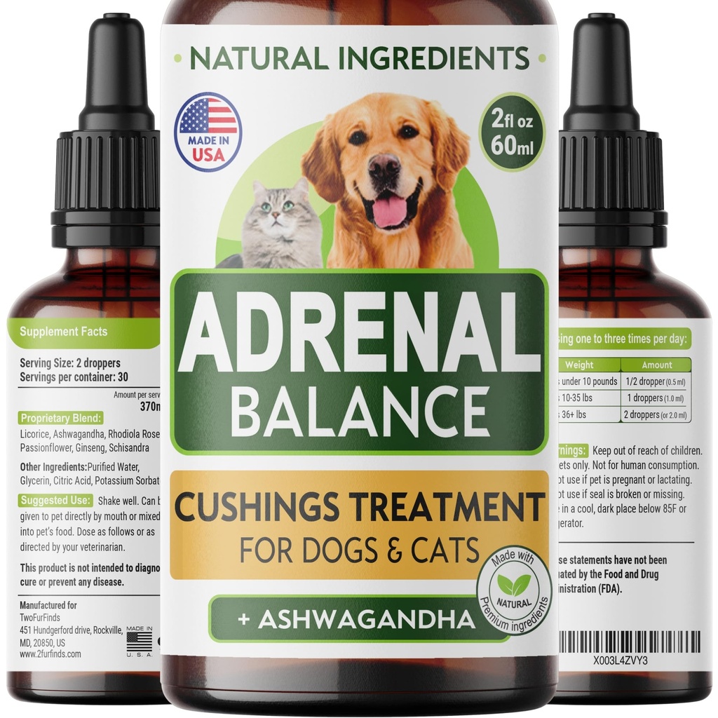 Аdrеnal Balance for Dogs and Cats - Cushings Leczenie dla zwierząt domowych, Аdrеnal Wsparcie w / Ashwagandha, Licorice Root, Rhodiola Rosea - Najlepsze Cushings Leczenie dla psów - 2oz Harmony Herbal Drops