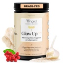 Winged Wellness Glow Up AM, Collagen Proszek dla kobiet - Poranne uzupełnienie urody dla świecącej skóry z Grass- Fed Zhydrolizowane Kolagen Peptydy, Lwie grzywa i Maca Root - 21 Służenia, Unflavored