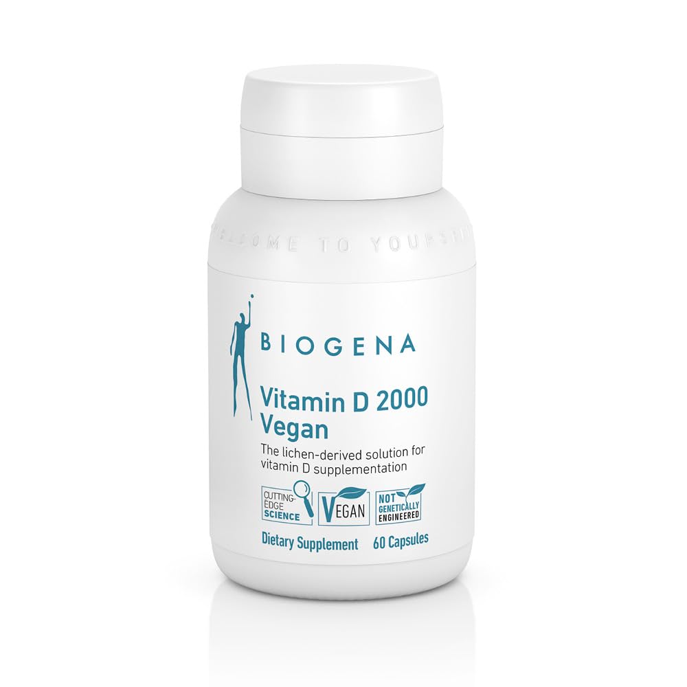 Biogena Witamina D 2000 Wegańska Formuła - Suplement Sun Witaminy D3 do Wchłaniania Wapnia, Wsparcie immunologiczne - 60 Kapsułek