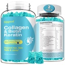 2 Pack Biotin Gummies z Collagen, Keratyna, Kwas hialuronowy, Witamina dla skóry, Wzrost włosów, paznokci, Kobiety Mężczyźni Dorośli Dzieci - Blueberry Flavored, 120 Gummies