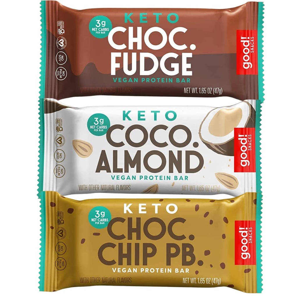Dobrze! Przekąski Keto Variety Pack Protein Bar, Wegan, Soy & Gluten Free, Niski cukier Meal Wymiana, 10 g białka, Natural Healthy Snack, Dla sportowców i aktywnych stylów życia, 3g netto węglowodanów, 12 Bary