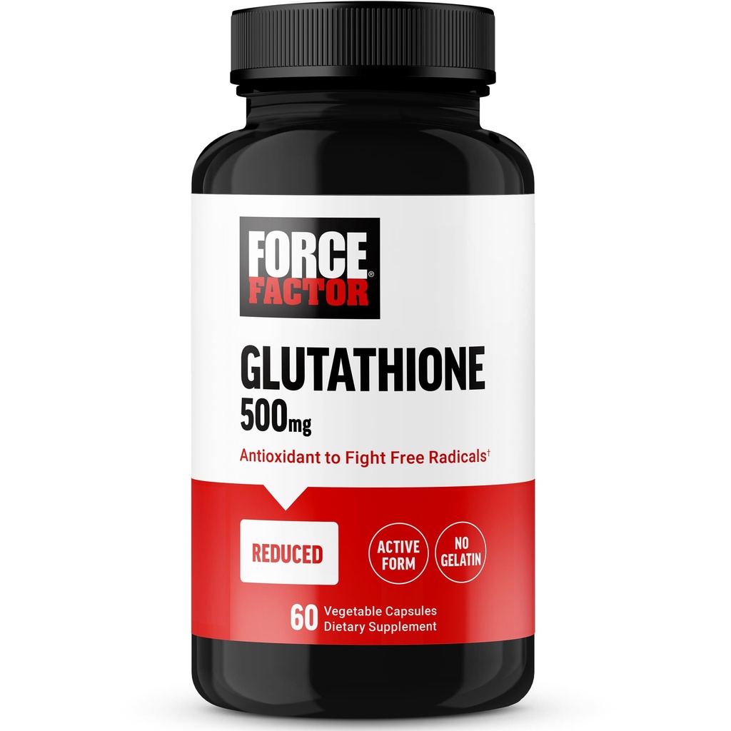 FORCE FAKTOR Glutation Supplement, suplement przeciwutleniający z obniżonym Glutationem 500 mg dla Superior Absorption and Efficiency, Active Form, Vegan, Non-GMO, 60 Kapsułki roślinne