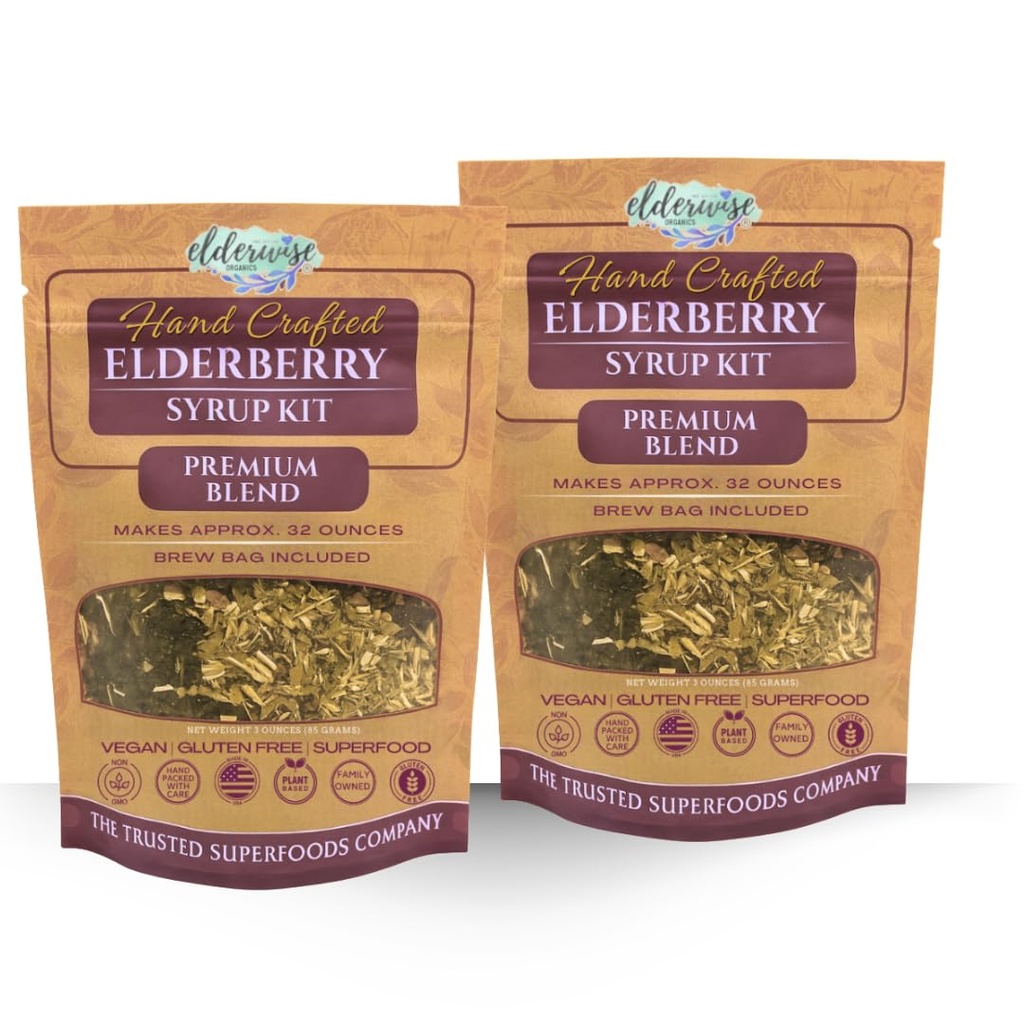 Elderberry Syrup Zestawy 2X - Each Makes approx. 32oz - Zawiera torby do piwa - Składniki - Elderberry - Róże - Ginger - Echinacea - Cynamon - Goździki - Elderwise