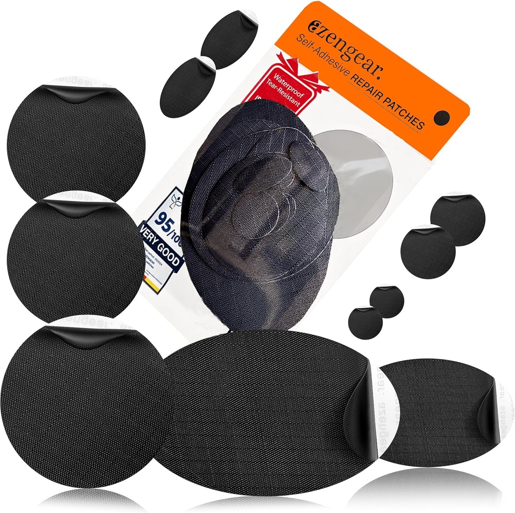 a Zengear Repair Patches - Wodoodporne, Samoprzylepne, Tear- Cold- Heat- Resistant Polyester Fabric to Fix Down Jacket, Puffer, Snowsuit, But, Namiot, PVC, Odzież, Tapicerka (czarny)
