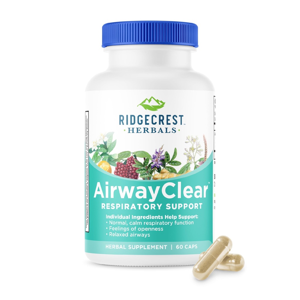Ridgecrest Herbals AirwayClear, Lung Health and Breathing Supplements with Schisandra Fruit, Cassia Bark and Ginger Root, Sinus, Mucus Support, Gluten Free (60 Vegan Caps, 30 Serv)